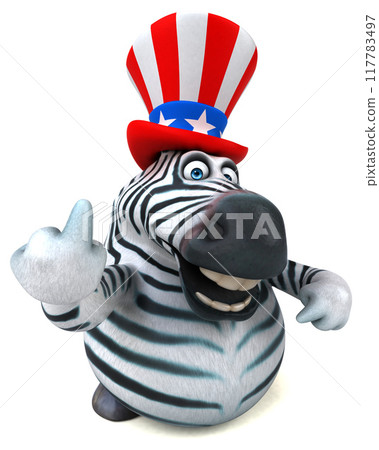Fun 3D cartoon zebra with an uncle sam hat Fun 3D cartoon zebra with an uncle sam hat 117783497