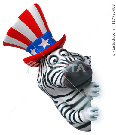 Fun 3D cartoon zebra with an uncle sam hat Fun 3D cartoon zebra with an uncle sam hat 117783498