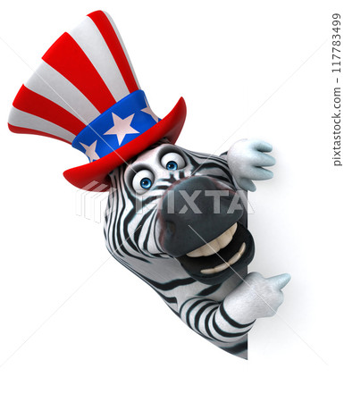 Fun 3D cartoon zebra with an uncle sam hat Fun 3D cartoon zebra with an uncle sam hat 117783499