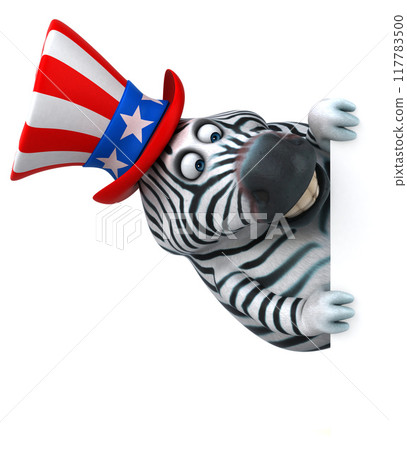Fun 3D cartoon zebra with an uncle sam hat Fun 3D cartoon zebra with an uncle sam hat 117783500