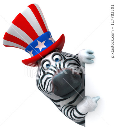 Fun 3D cartoon zebra with an uncle sam hat Fun 3D cartoon zebra with an uncle sam hat 117783501
