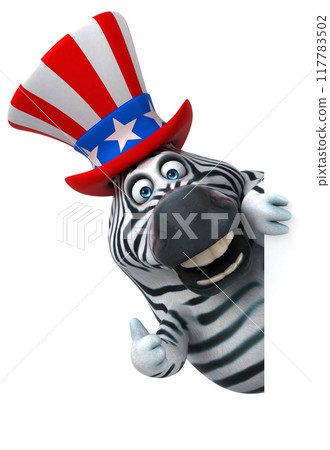 Fun 3D cartoon zebra with an uncle sam hat Fun 3D cartoon zebra with an uncle sam hat 117783502