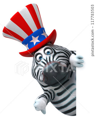 Fun 3D cartoon zebra with an uncle sam hat Fun 3D cartoon zebra with an uncle sam hat 117783503