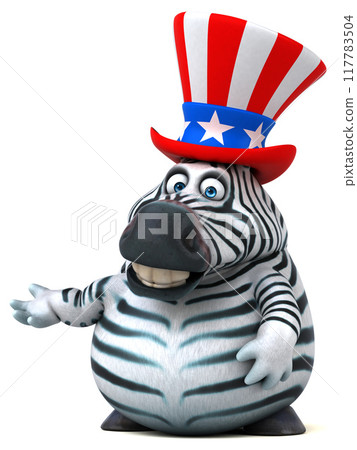 Fun 3D cartoon zebra with an uncle sam hat Fun 3D cartoon zebra with an uncle sam hat 117783504
