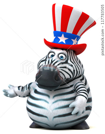 Fun 3D cartoon zebra with an uncle sam hat Fun 3D cartoon zebra with an uncle sam hat 117783505