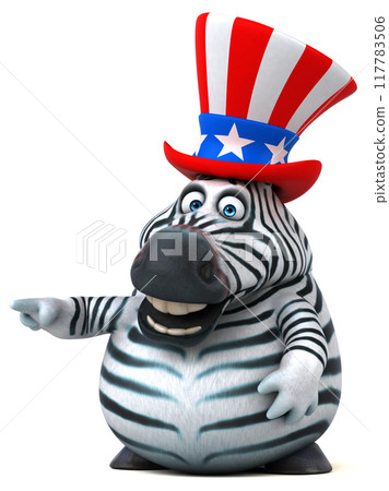 Fun 3D cartoon zebra with an uncle sam hat Fun 3D cartoon zebra with an uncle sam hat 117783506