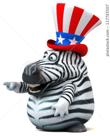 Fun 3D cartoon zebra with an uncle sam hat Fun 3D cartoon zebra with an uncle sam hat 117783507