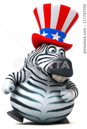 Fun 3D cartoon zebra with an uncle sam hat Fun 3D cartoon zebra with an uncle sam hat 117783508