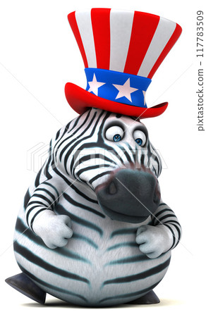 Fun 3D cartoon zebra with an uncle sam hat Fun 3D cartoon zebra with an uncle sam hat 117783509