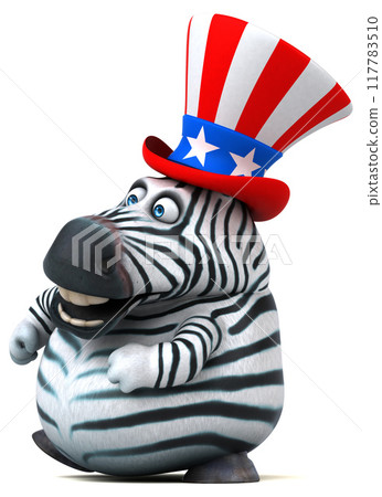 Fun 3D cartoon zebra with an uncle sam hat Fun 3D cartoon zebra with an uncle sam hat 117783510