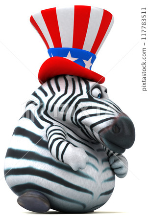 Fun 3D cartoon zebra with an uncle sam hat Fun 3D cartoon zebra with an uncle sam hat 117783511