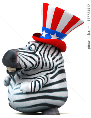 Fun 3D cartoon zebra with an uncle sam hat Fun 3D cartoon zebra with an uncle sam hat 117783512