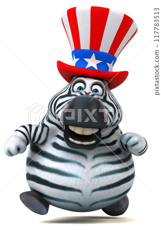 Fun 3D cartoon zebra with an uncle sam hat Fun 3D cartoon zebra with an uncle sam hat 117783513
