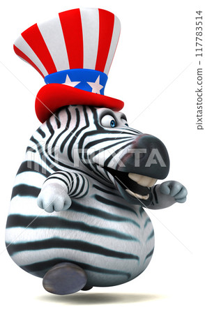 Fun 3D cartoon zebra with an uncle sam hat Fun 3D cartoon zebra with an uncle sam hat 117783514