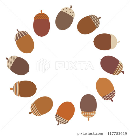 A circle frame spiral of an acorn wearing a cute hat 117783619