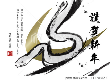 酷炫水墨畫蛇，蛇年賀年片模板（附註） 117783645