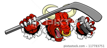 Bull Minotaur Longhorn Cow Ice Hockey Mascot 117783751