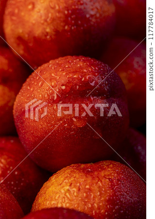 a small harvest of ripe washed nectarines in drops a small harvest of ripe washed nectarines in drops 117784017