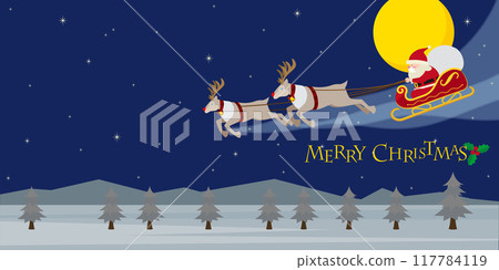 Santa riding a reindeer sleigh Santa riding a reindeer sleigh 117784119
