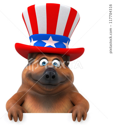 Fun 3D cartoon german shepherd dog with an uncle sam hat Fun 3D cartoon german shepherd dog with an uncle sam hat 117784316