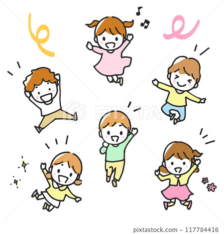 一個孩子快樂跳躍的插圖 117784416