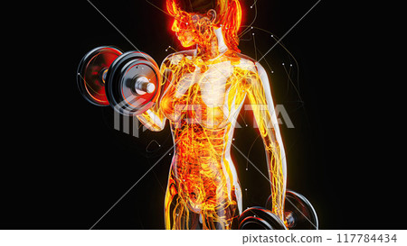 Abstract illustration of a woman with weights 117784434