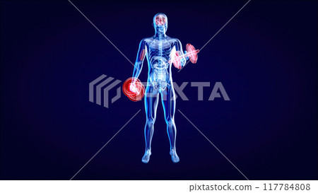 Abstract illustration of a man with weights 117784808