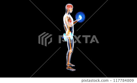 Abstract illustration of a man with weights 117784809
