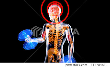 Abstract illustration of a man with weights 117784819