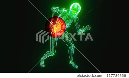 Anatomy concept of a woman with back pain Anatomy concept of a woman with back pain 117784866