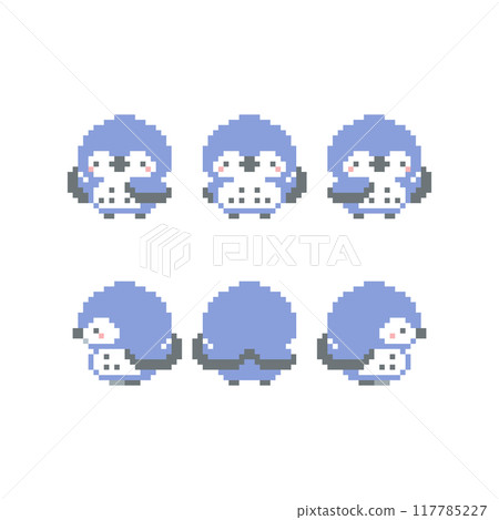 Pixel art of a blue owl raising one wing 117785227