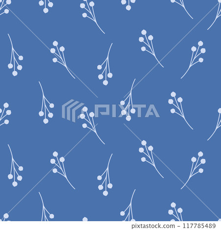 Hand drawn vector seamless pattern with floral elements. Vector pattern with leaves, twigs, branches, berries, grass Hand drawn vector seamless pattern with floral elements. Vector pattern with leaves, twigs, branches, berries, grass 117785489