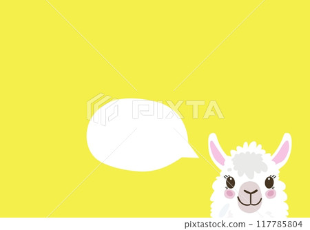 Llama with Speech Bubble on Yellow Background for Custom Messages and Invitations. Vector illustration 117785804