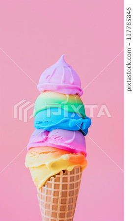 Refreshing Summer Ice Cream Cone on Pink Backdrop. High quality photo 117785846