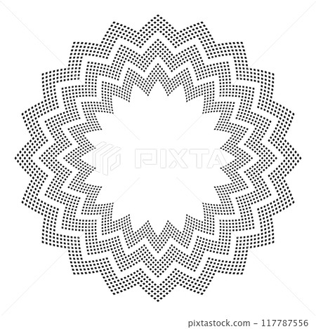 Radial Geometric Circle Zig Zag Dots Pattern. 117787556