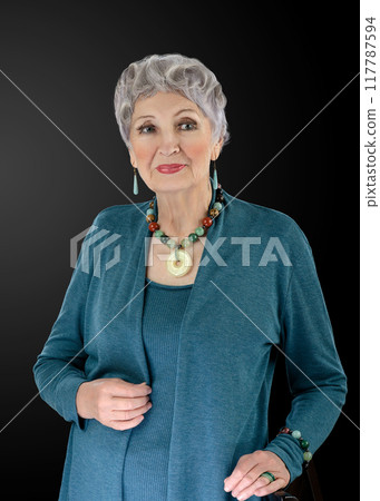 Bold at 76: How One Woman's Portrait in Vibrant Gemstones and Turquoise Challenges Fashion's Age Perceptions. 117787594