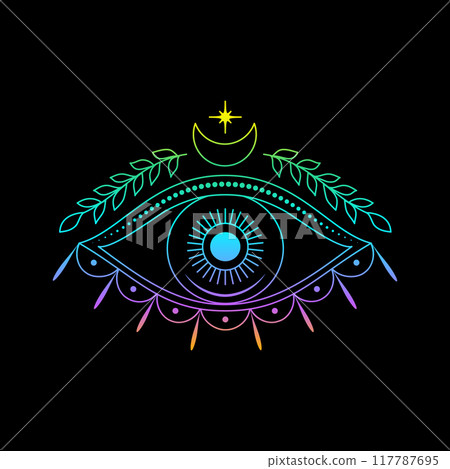 All seeing eye in line art style with gradient colors. 117787695