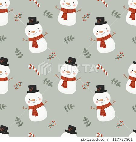 Seamless winter pattern with cute snowmen 117787801