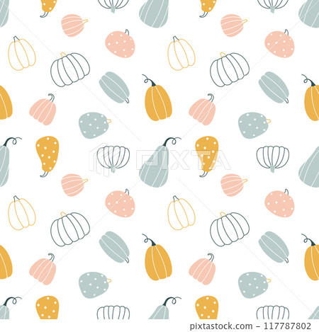 Seamless pattern with pumpkins. Creative texture for fabric, wrapping, textile, wallpaper, clothes 117787802