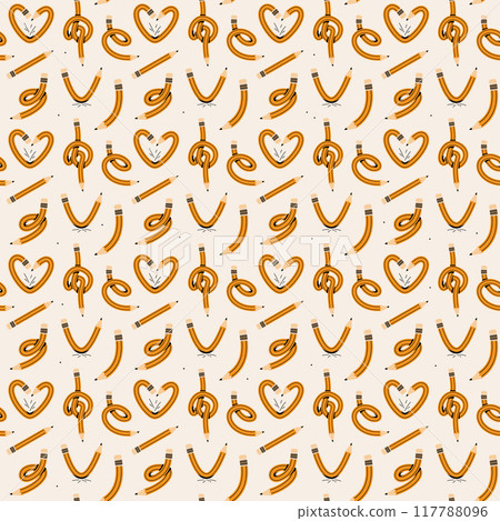 Pencil seamless pattern vector illustration. Back to school, education concept. Fun curved, twisted, knotted pencils background Pencil seamless pattern vector illustration. Back to school, education concept. Fun curved, twisted, knotted pencils background 117788096