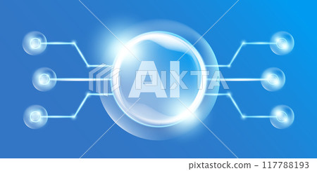 Artificial intelligence chipset on blue board in futuristic neon cyber punk concept technology artwork for web, banner, card, cover. Vector AI blue chip logo design template 117788193