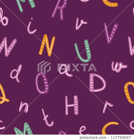 Seamless pattern with letters in simple cartoon style Seamless pattern with letters in simple cartoon style 117789007