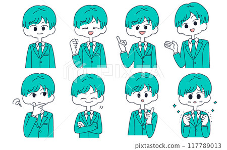 Facial expressions of men in suits, hand-drawn illustration set Facial expressions of men in suits, hand-drawn illustration set 117789013