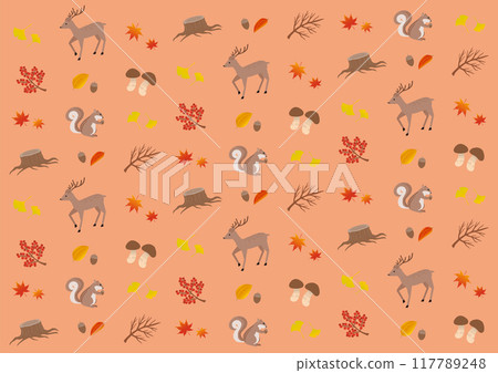秋天的樹葉和動物圖案的插圖_粉紅色 秋天的樹葉和動物圖案的插圖_粉紅色 117789248