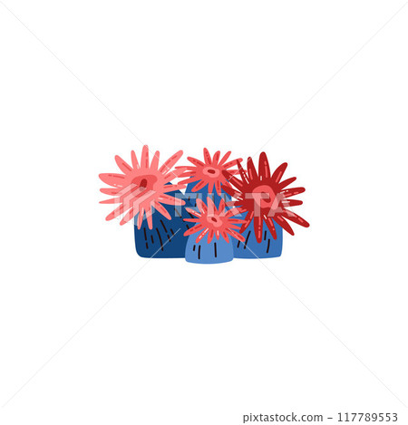 Colorful coral on blue rocks vector illustration 117789553