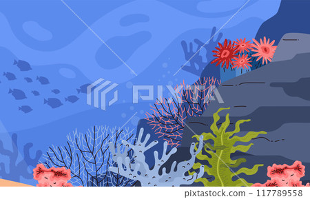 Underwater coral reef vector illustration 117789558