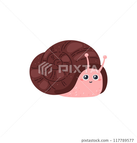 Illustration of a cute pink snail with a brown shell for children's design. Illustration of a cute pink snail with a brown shell for children's design. 117789577