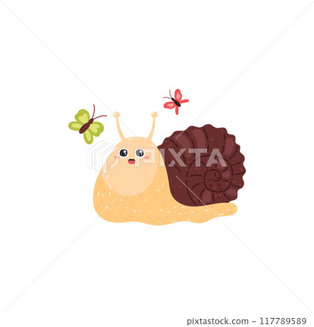 Cute snail with butterflies vector illustration Cute snail with butterflies vector illustration 117789589