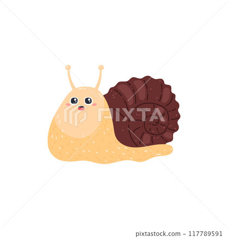 Vector illustration of a surprised snail with a brown shell and cute horns 117789591