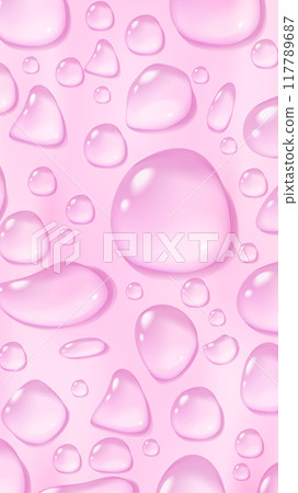 Pink waterdrop story background. Condensate serum or essence drops. Cosmetic banner. Stock vector illustration in realistic style. Pink waterdrop story background. Condensate serum or essence drops. Cosmetic banner. Stock vector illustration in realistic style. 117789687